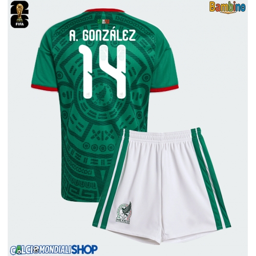 Maglie da calcio Messico Armando Gonzalez #14 Prima Maglia Bambino Mondiali 2026  Manica Corta + Pantaloni corti)